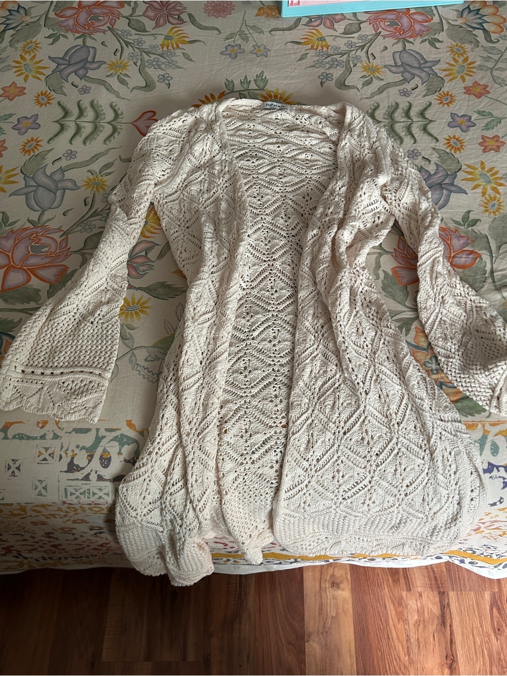 Cotton Tie front crochet bell sleeves cardigan